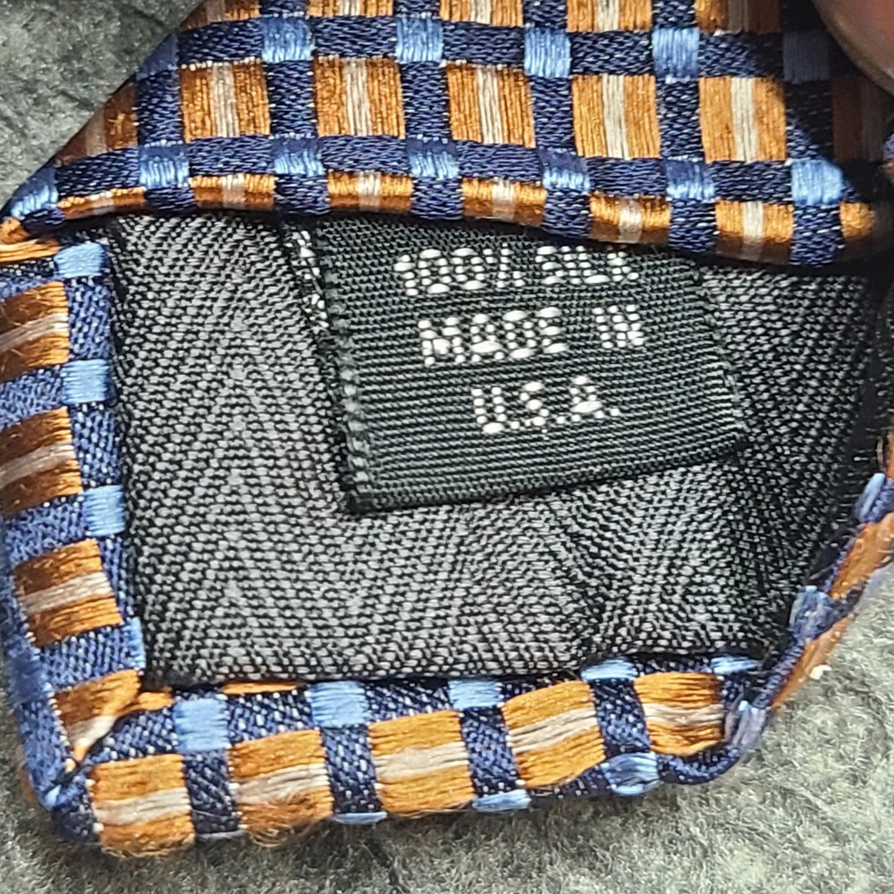 Bruno Piattelli Tie Mens OS Blue Gold Silk Excellent Geometric Woven Made in USA - Picture 3 of 6